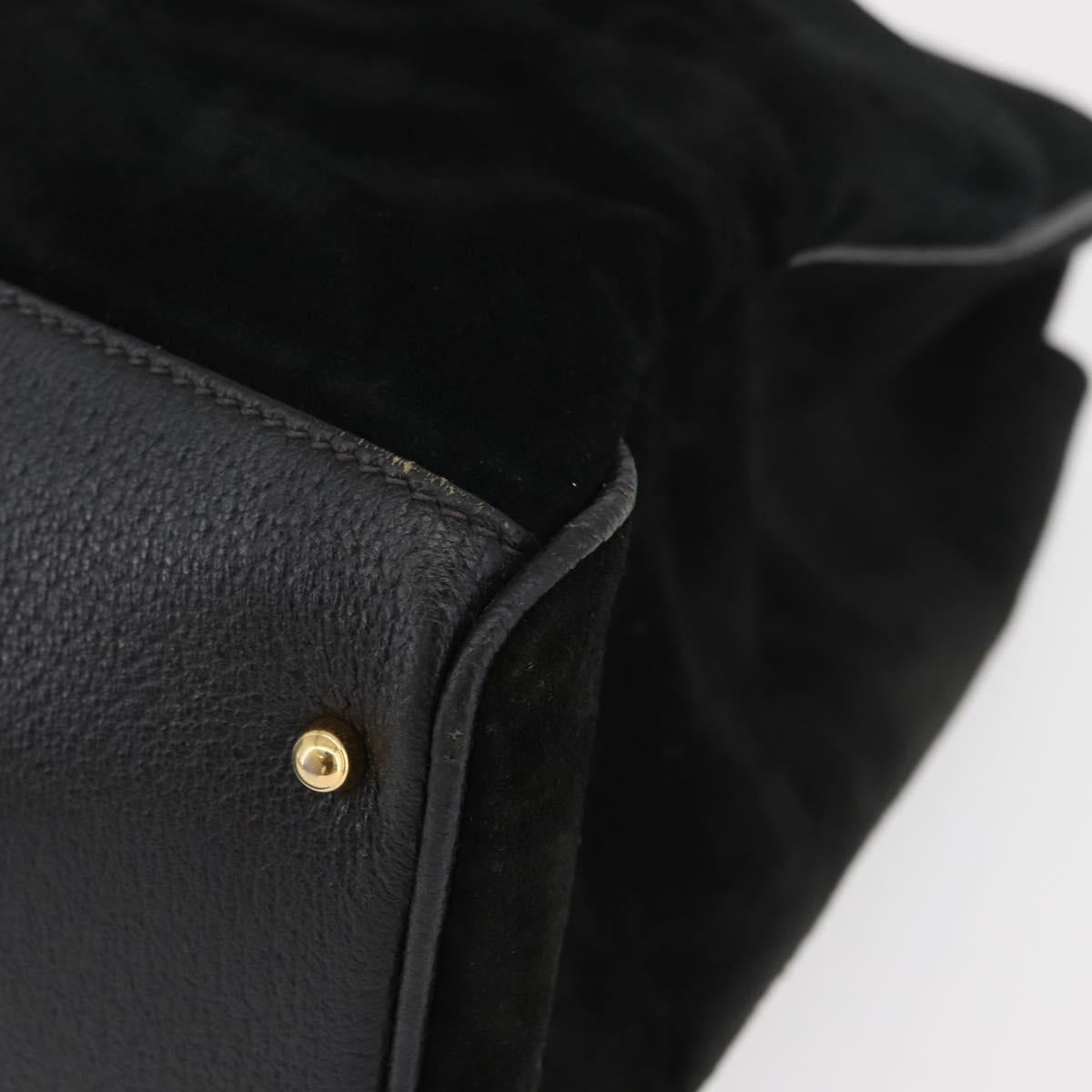 GUCCI Bamboo Tote Bag Suede Black Gold Auth 180053