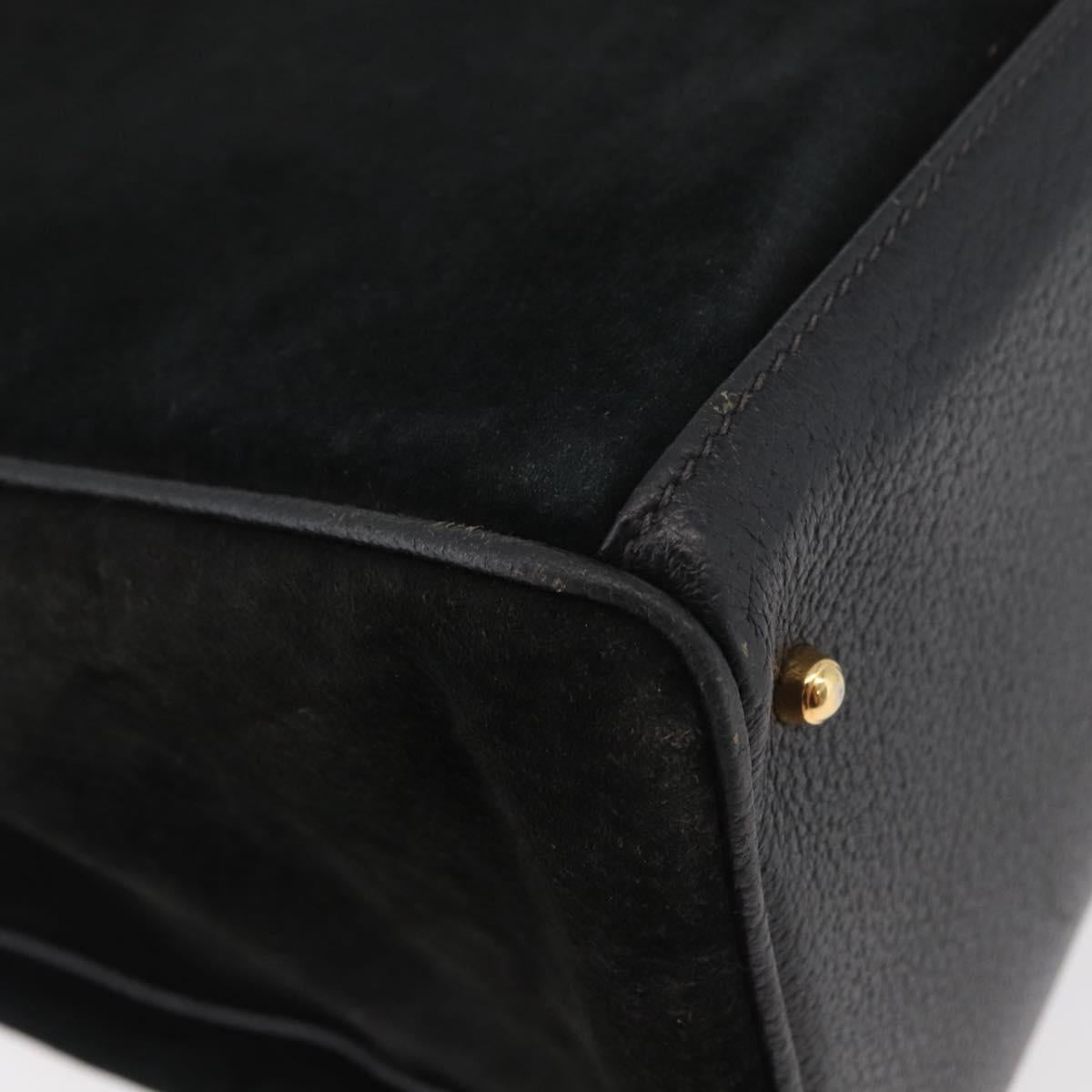 GUCCI Bamboo Tote Bag Suede Black Gold Auth 180053
