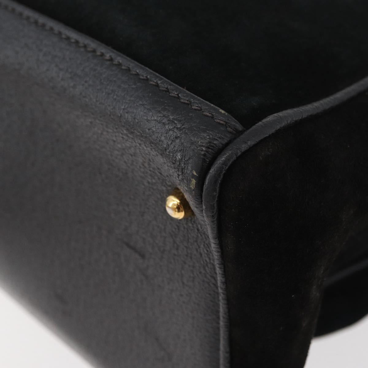 GUCCI Bamboo Tote Bag Suede Black Gold Auth 180053