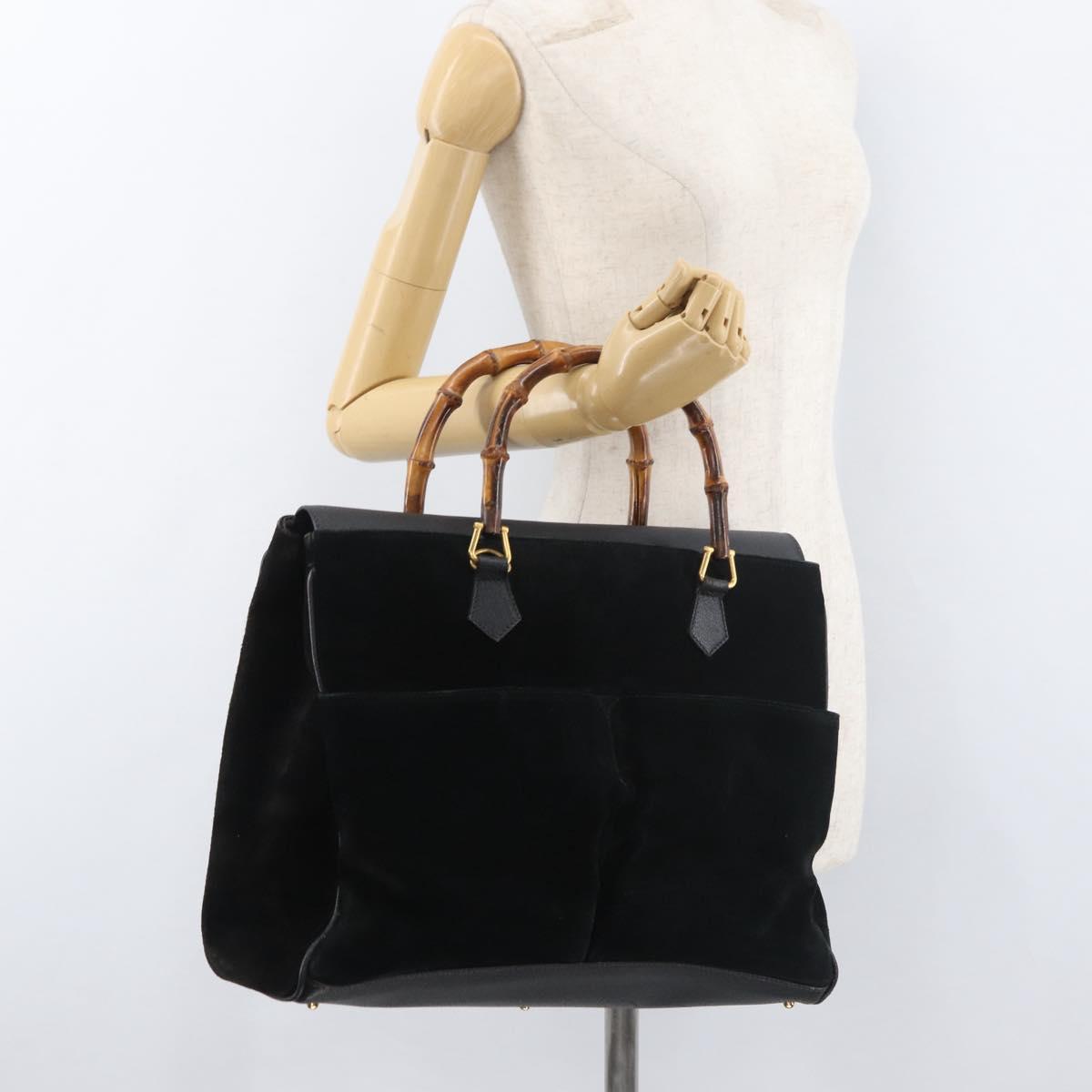 GUCCI Bamboo Tote Bag Suede Black Gold Auth 180053