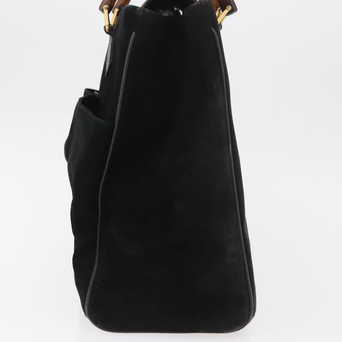 GUCCI Bamboo Tote Bag Suede Black Gold Auth 180053