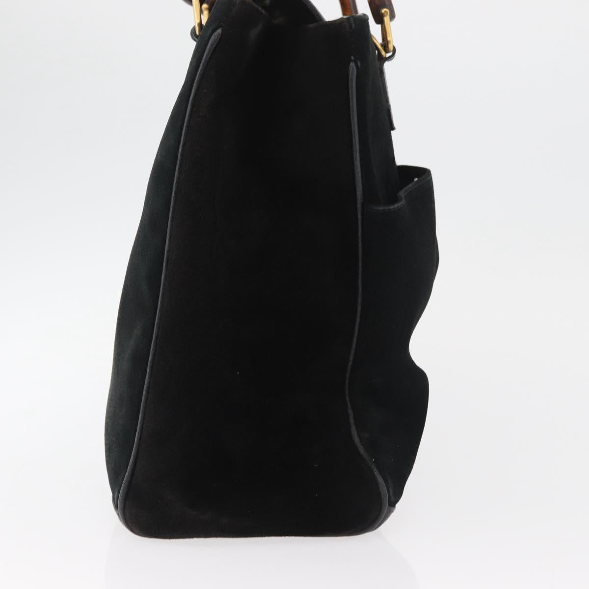 GUCCI Bamboo Tote Bag Suede Black Gold Auth 180053