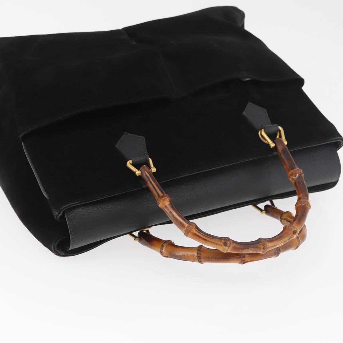 GUCCI Bamboo Tote Bag Suede Black Gold Auth 180053