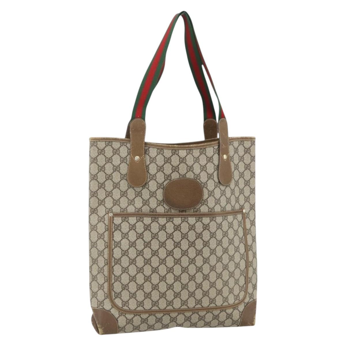 GUCCI GG Supreme Web Sherry Line Tote Bag PVC Beige Red 002 904 0223 Auth 180060