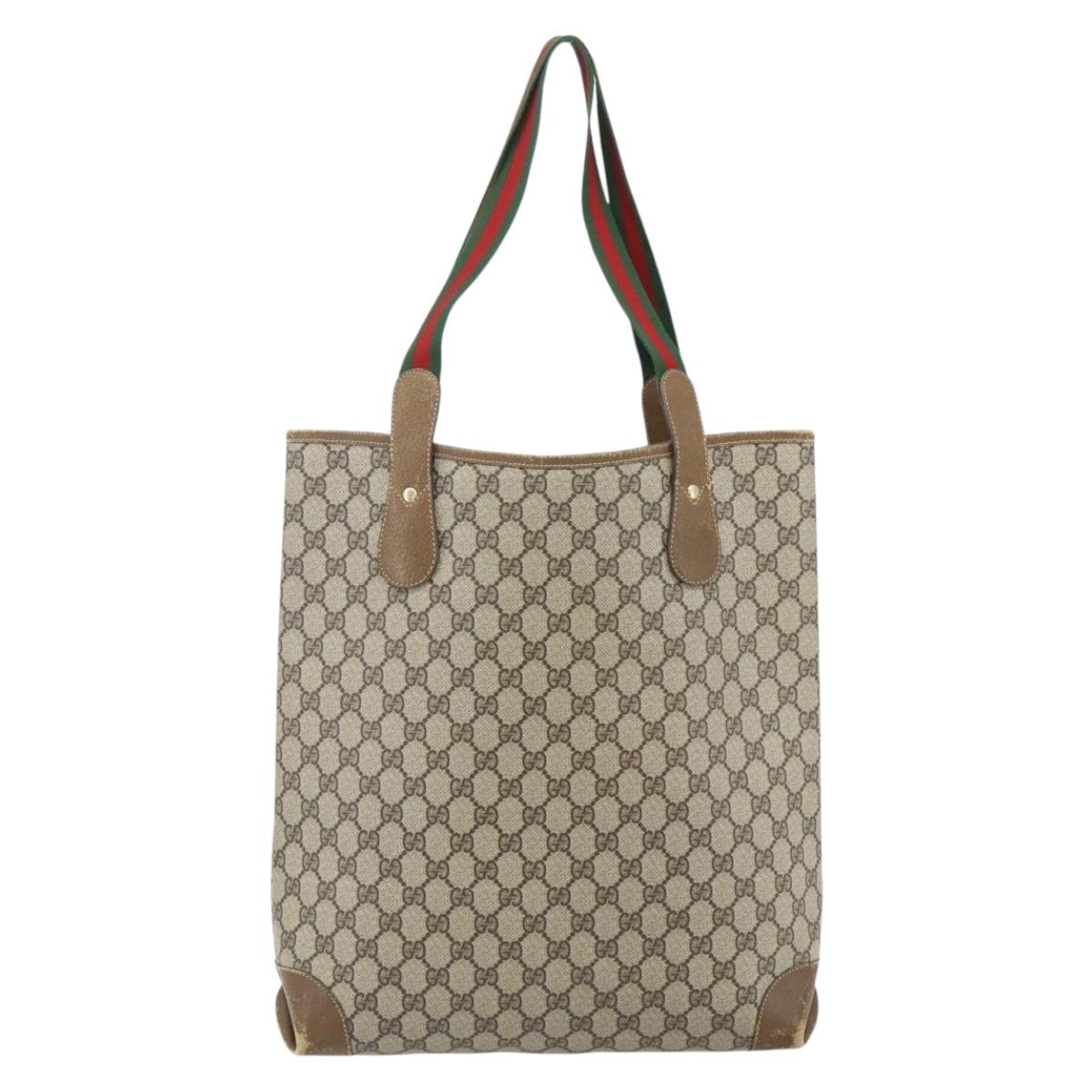 GUCCI GG Supreme Web Sherry Line Tote Bag PVC Beige Red 002 904 0223 Auth 180060