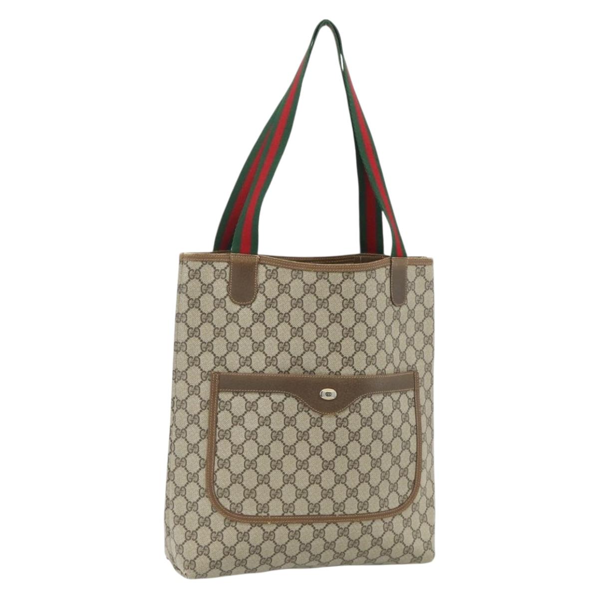 GUCCI GG Supreme Web Sherry Line Tote Bag PVC Beige Red 40 02 003 Auth 180061