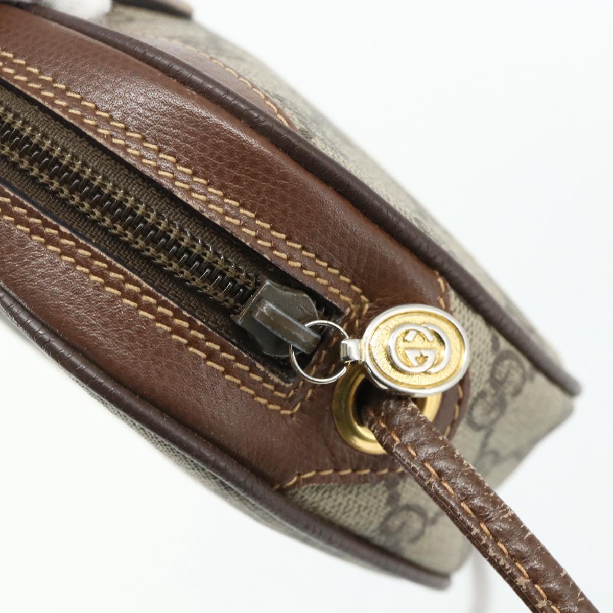 GUCCI GG Supreme Web Sherry Line Shoulder Bag PVC Beige Gold Auth 180062