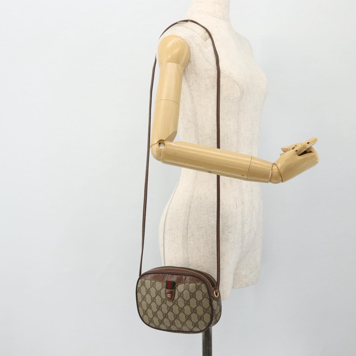 GUCCI GG Supreme Web Sherry Line Shoulder Bag PVC Beige Gold Auth 180062