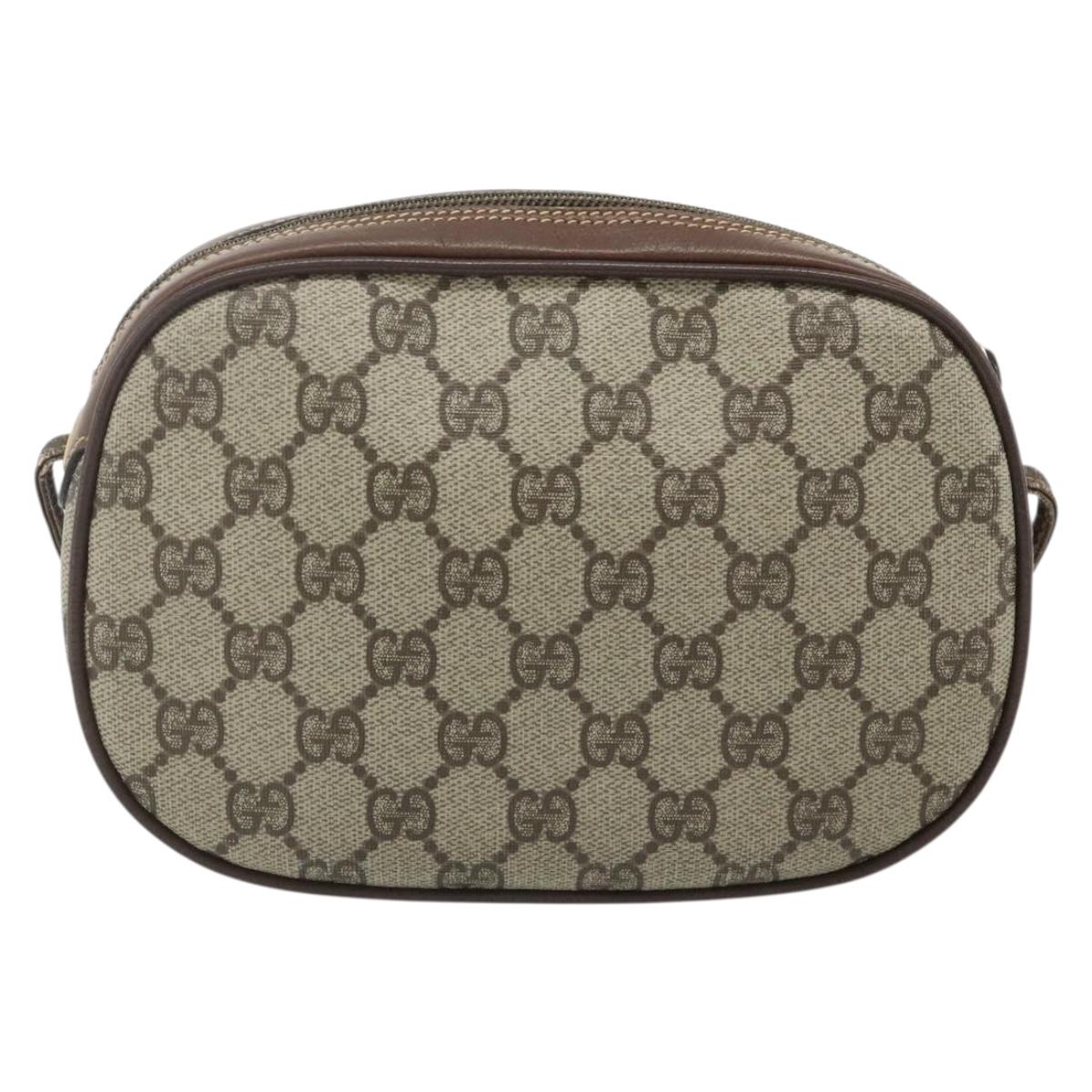 GUCCI GG Supreme Web Sherry Line Shoulder Bag PVC Beige Gold Auth 180062