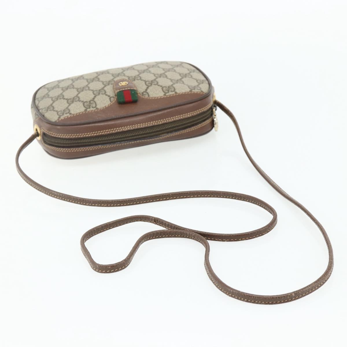 GUCCI GG Supreme Web Sherry Line Shoulder Bag PVC Beige Gold Auth 180062