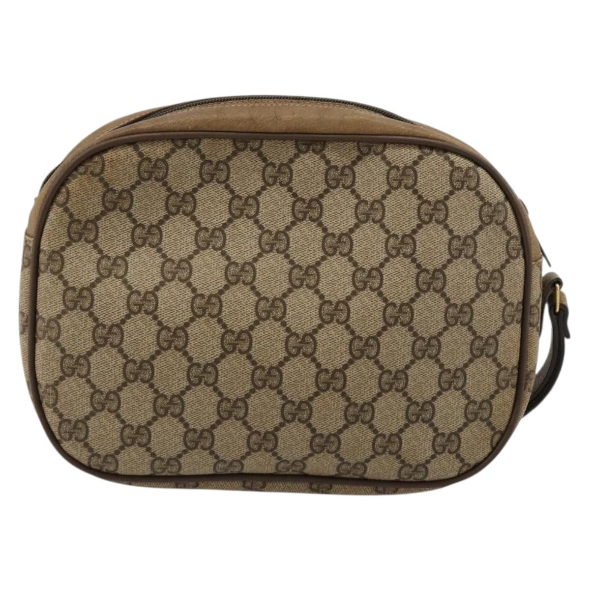 GUCCI GG Supreme Web Sherry Line Clutch Bag PVC Beige Gold 89 01 034 Auth 180063