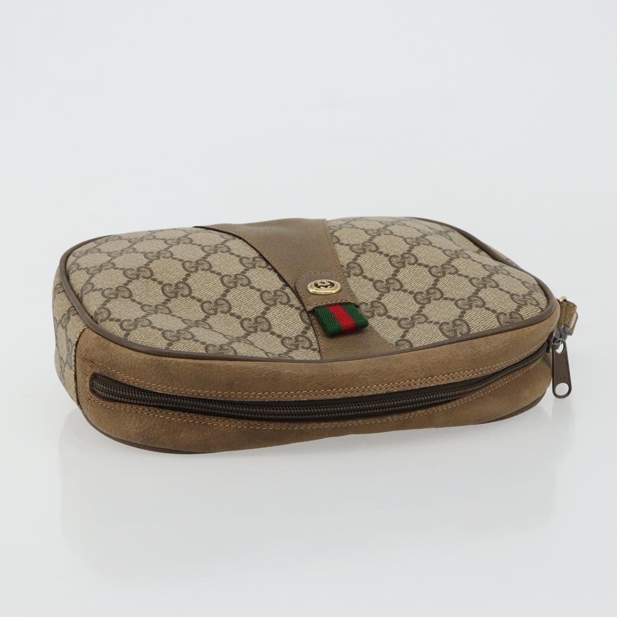 GUCCI GG Supreme Web Sherry Line Clutch Bag PVC Beige Gold 89 01 034 Auth 180063