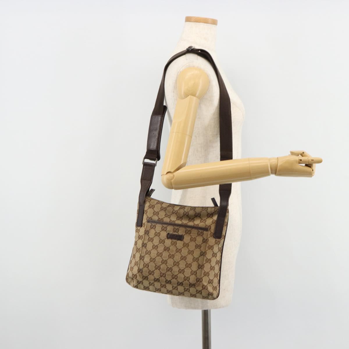GUCCI GG Canvas Shoulder Bag Beige Silver 122793 Auth 180064