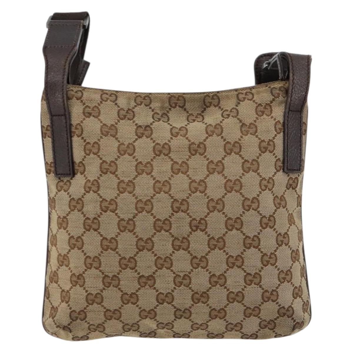 GUCCI GG Canvas Shoulder Bag Beige Silver 122793 Auth 180064