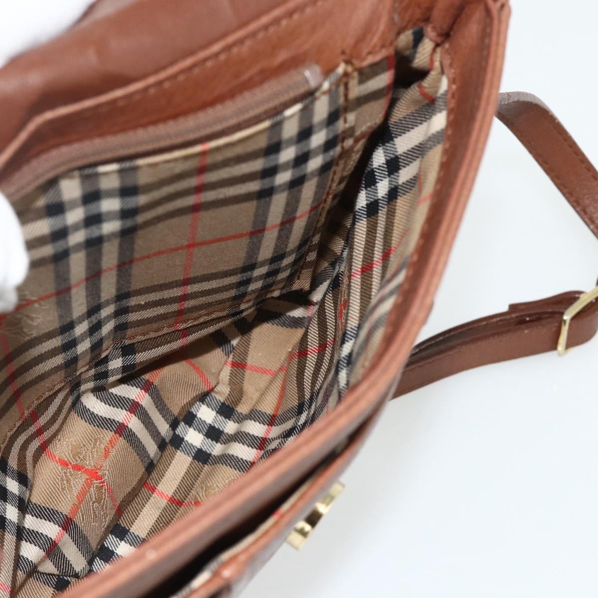 Burberrys Shoulder Bag Leather Brown Gold Auth 180067