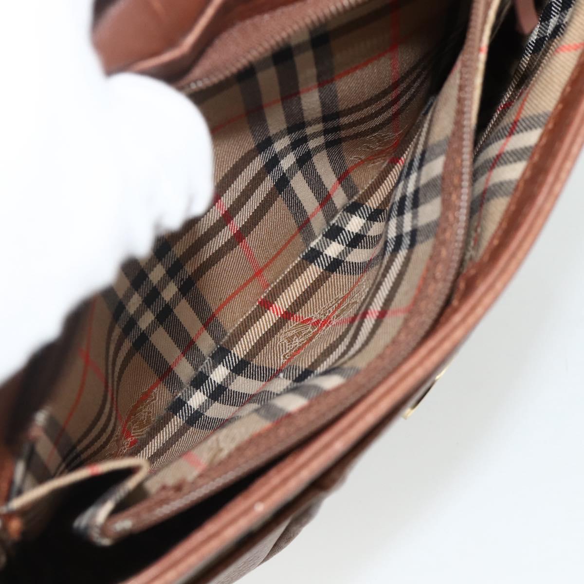 Burberrys Shoulder Bag Leather Brown Gold Auth 180067