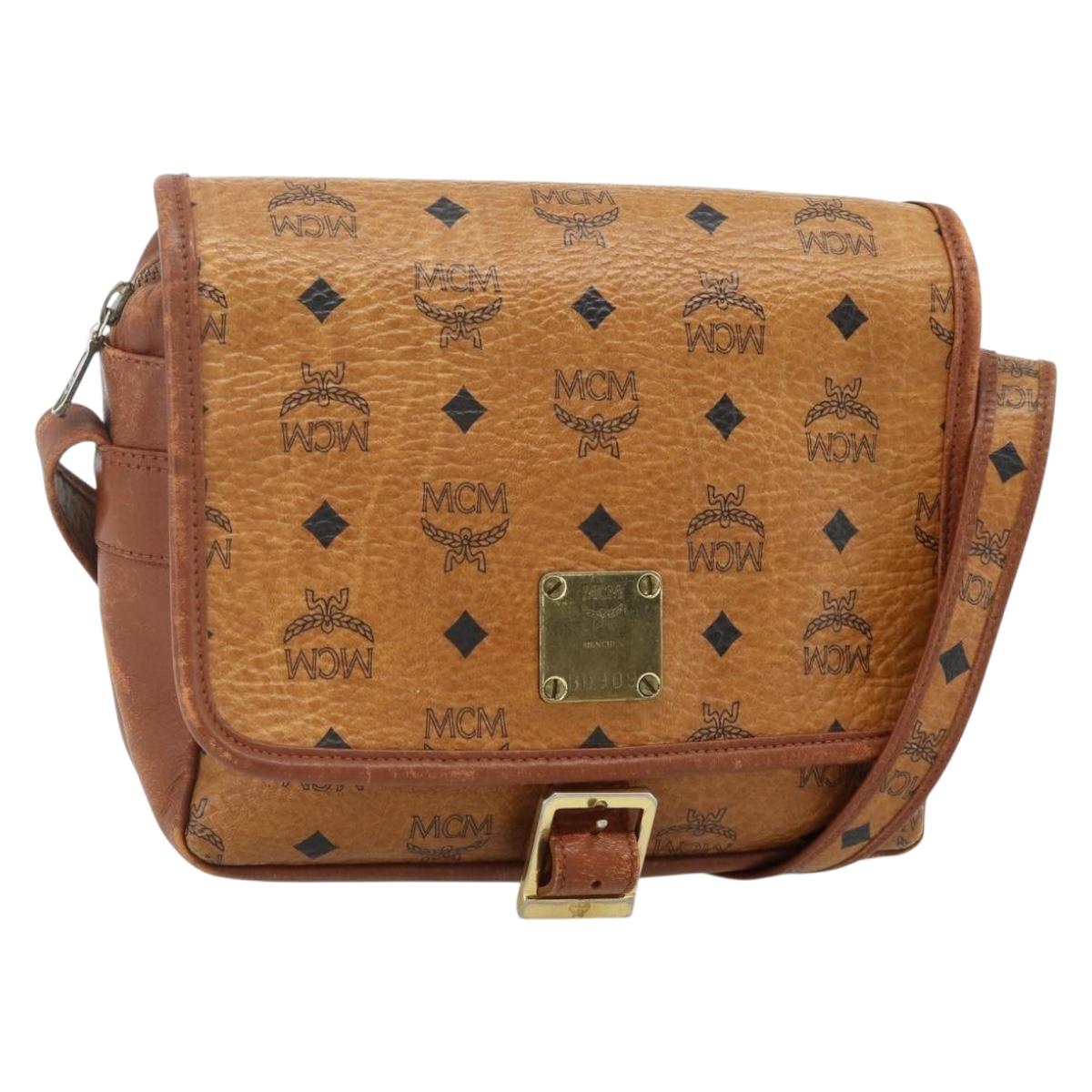 MCM Vicetos Logogram Shoulder Bag PVC Brown Gold Auth 180068
