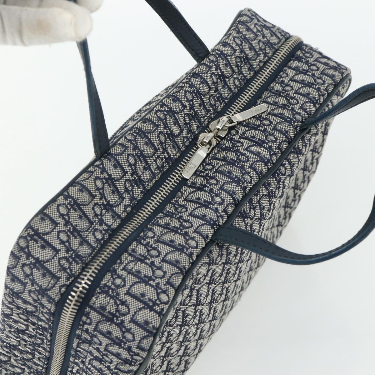Christian Dior Trotter Canvas Hand Bag Navy Silver Auth 180069A