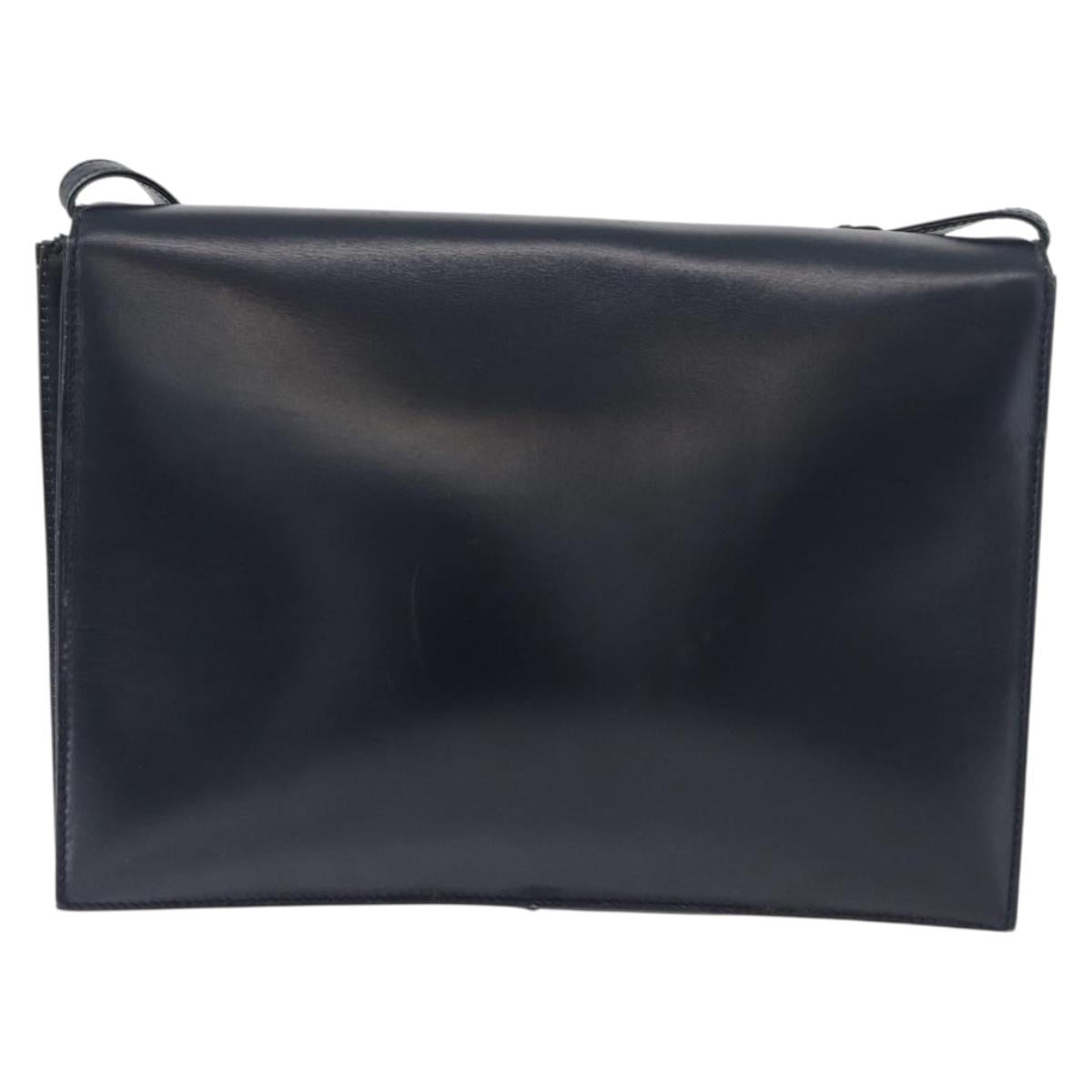 LOEWE Anagram Shoulder Bag Leather Navy Gold Auth 180071
