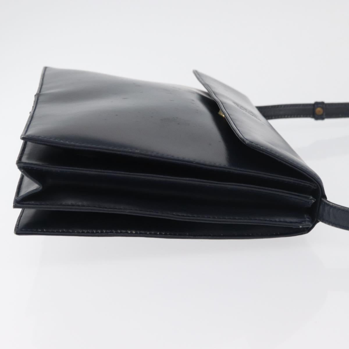 LOEWE Anagram Shoulder Bag Leather Navy Gold Auth 180071
