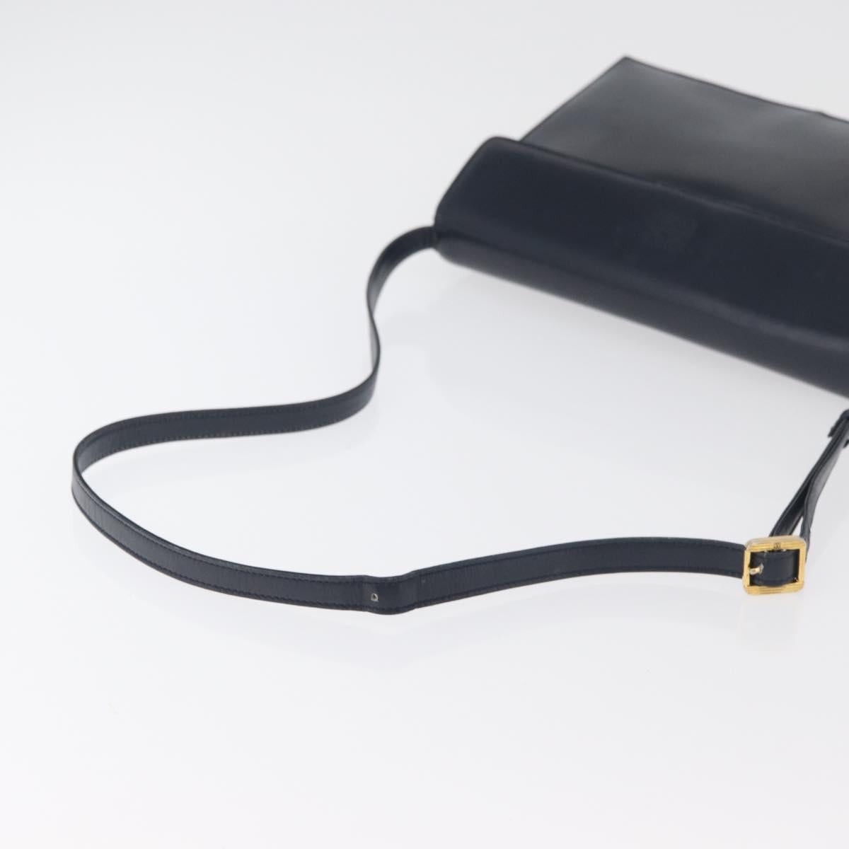 LOEWE Anagram Shoulder Bag Leather Navy Gold Auth 180071