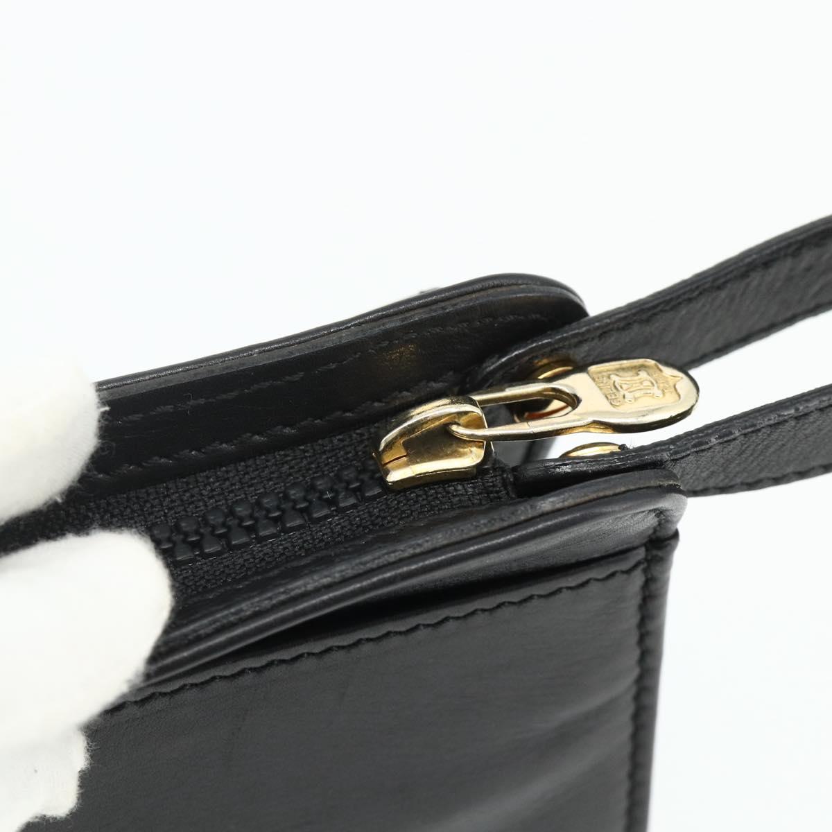CELINE Clutch Bag Leather Black Gold Auth 180072
