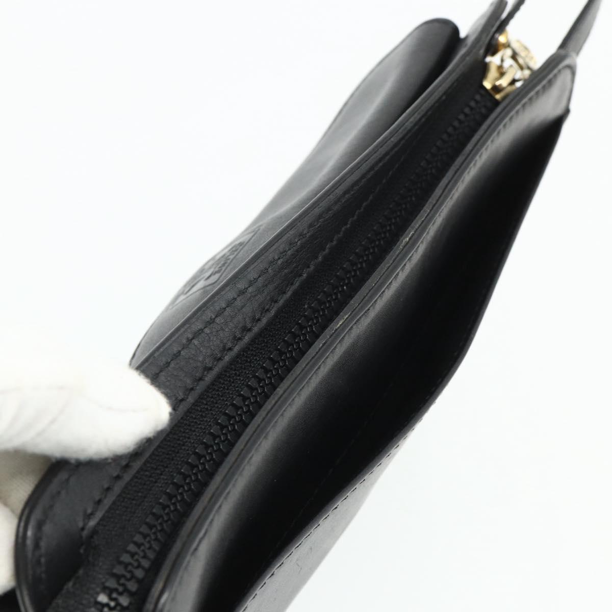 CELINE Clutch Bag Leather Black Gold Auth 180072