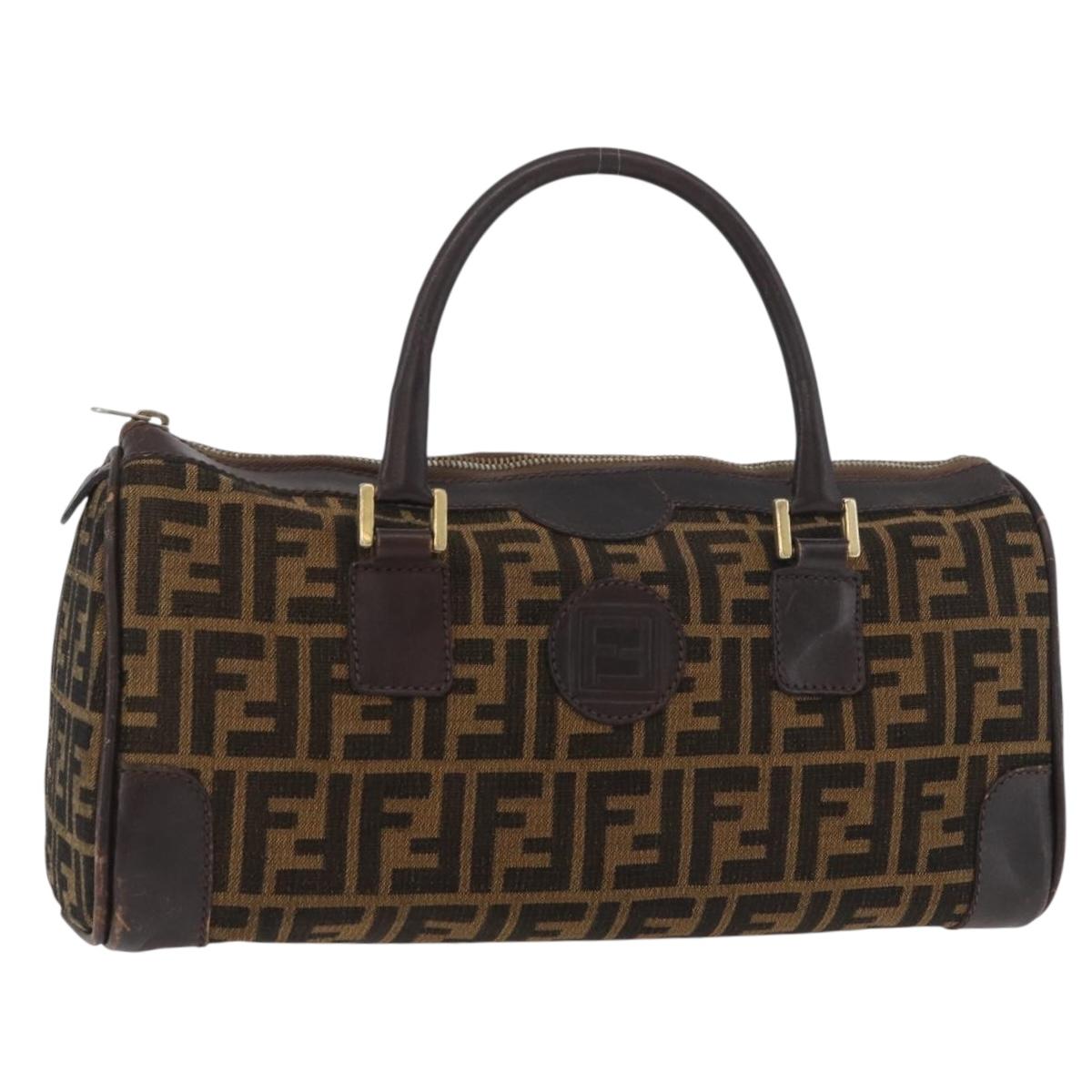 FENDI Zucca Canvas Hand Bag Black Brown Auth 180075