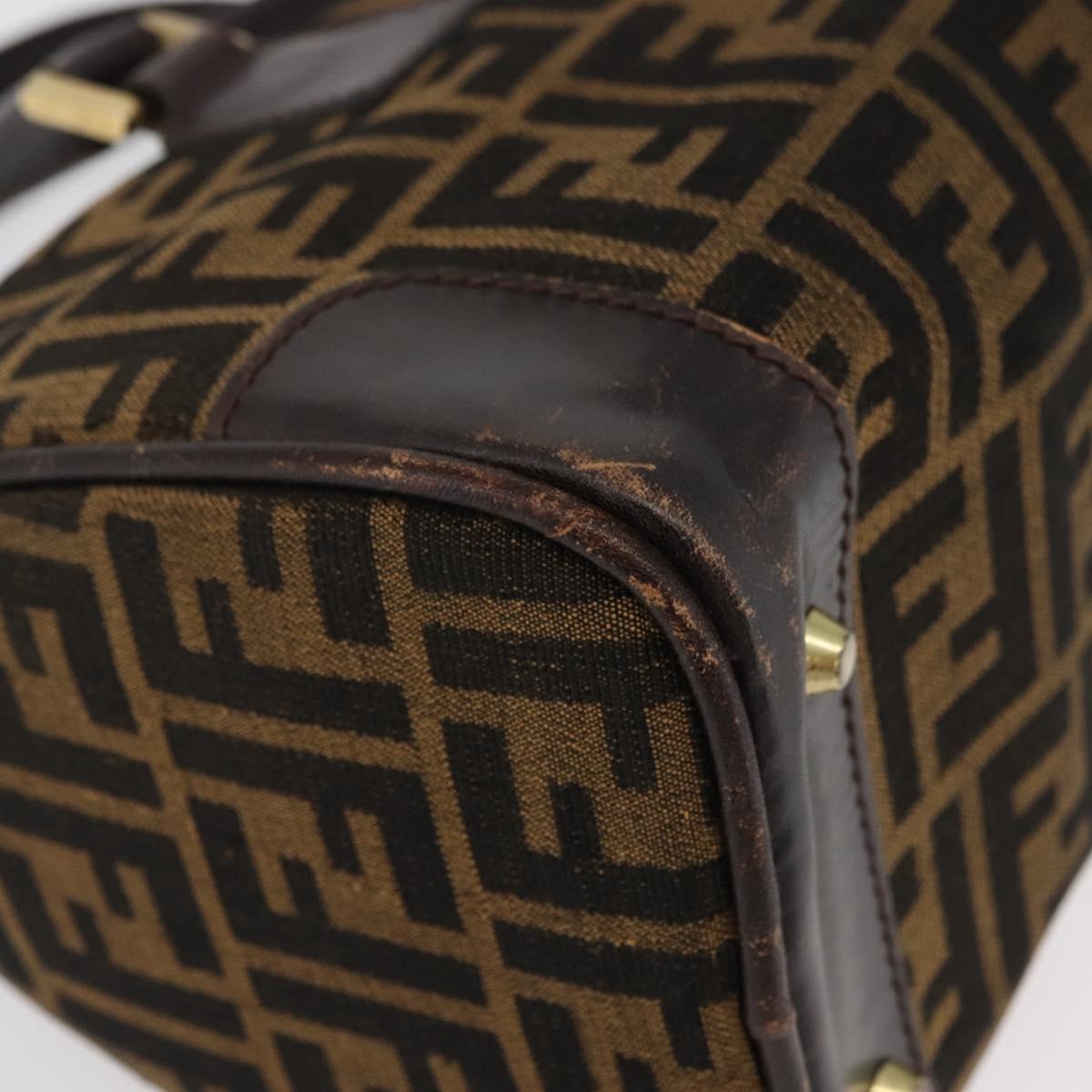FENDI Zucca Canvas Hand Bag Black Brown Auth 180075