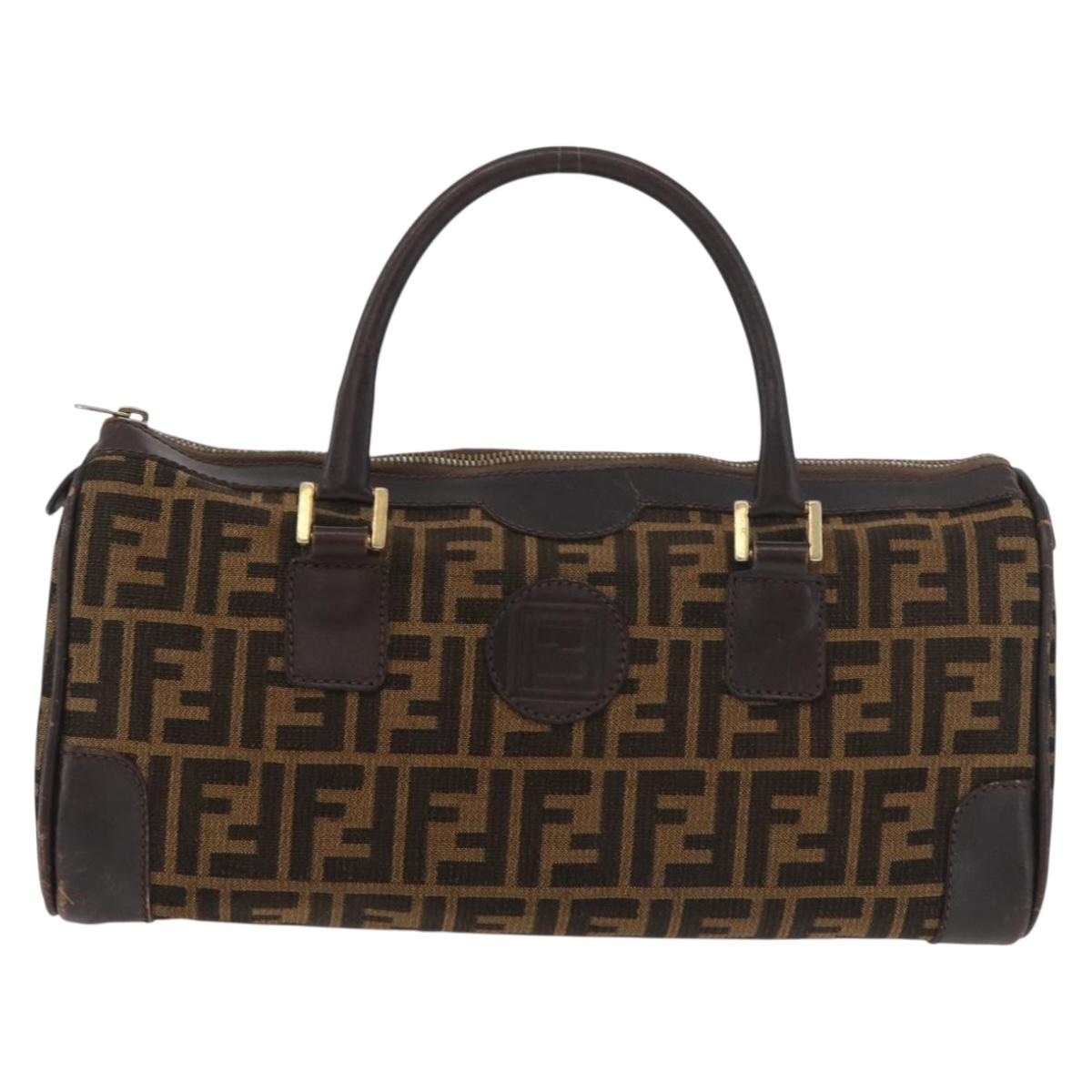 FENDI Zucca Canvas Hand Bag Black Brown Auth 180075