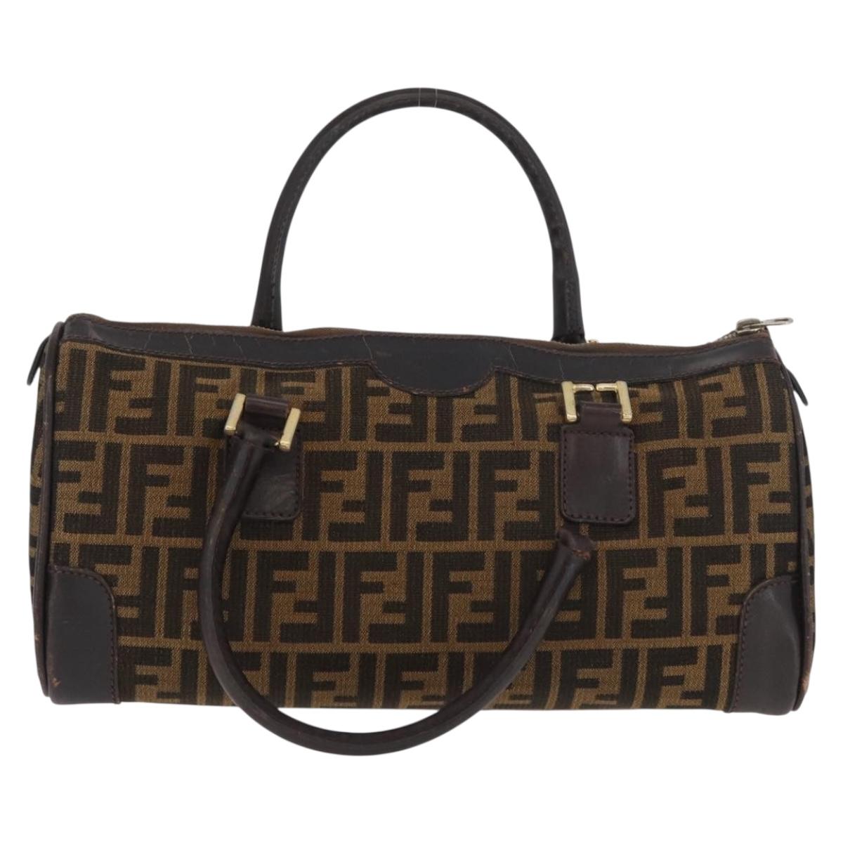 FENDI Zucca Canvas Hand Bag Black Brown Auth 180075