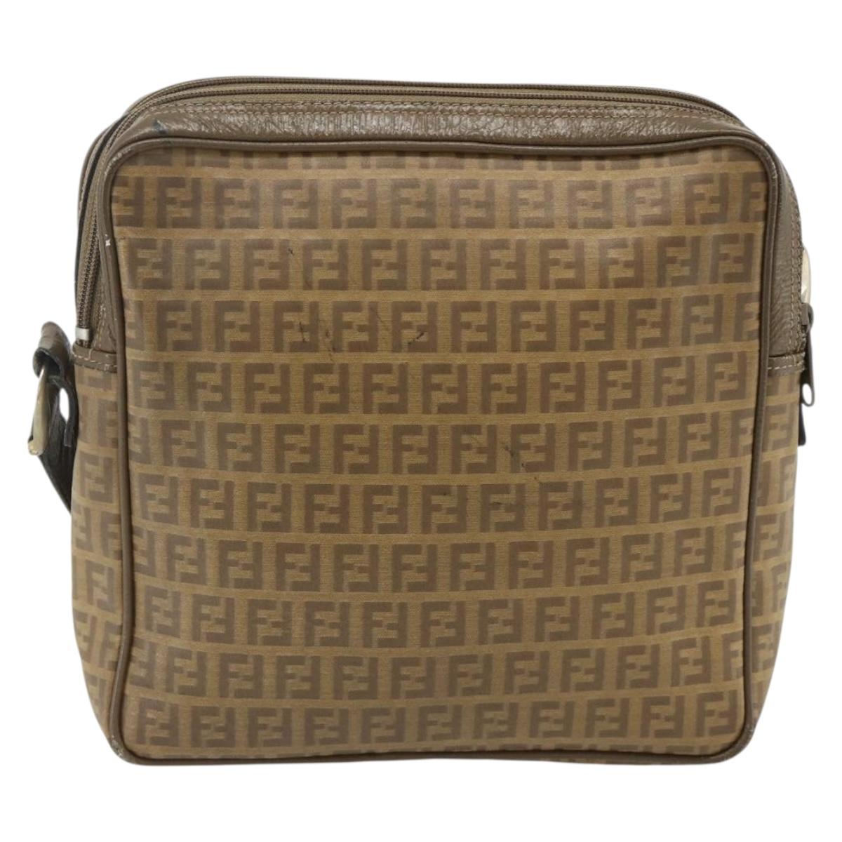 FENDI Zucchino Canvas Shoulder Bag Beige Auth 180076