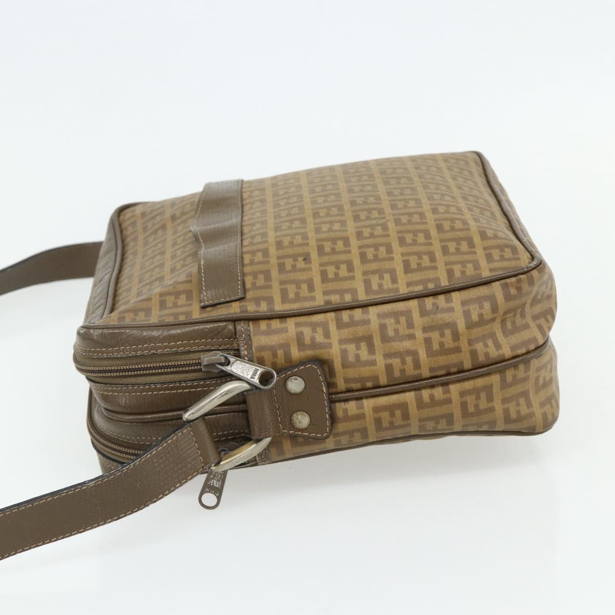 FENDI Zucchino Canvas Shoulder Bag Beige Auth 180076