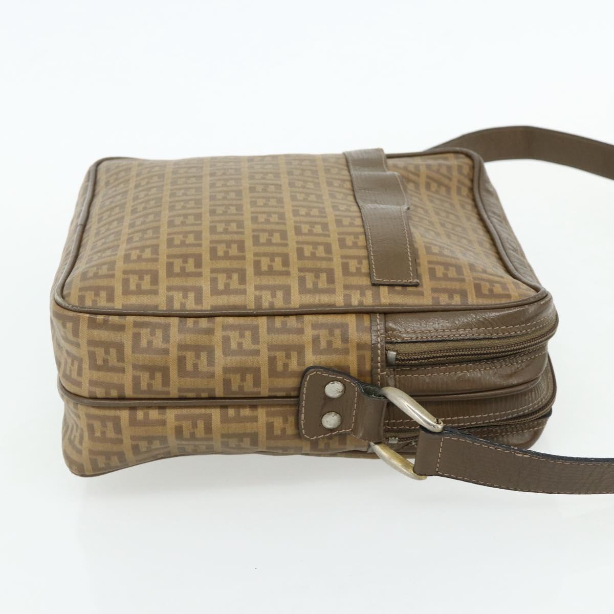 FENDI Zucchino Canvas Shoulder Bag Beige Auth 180076