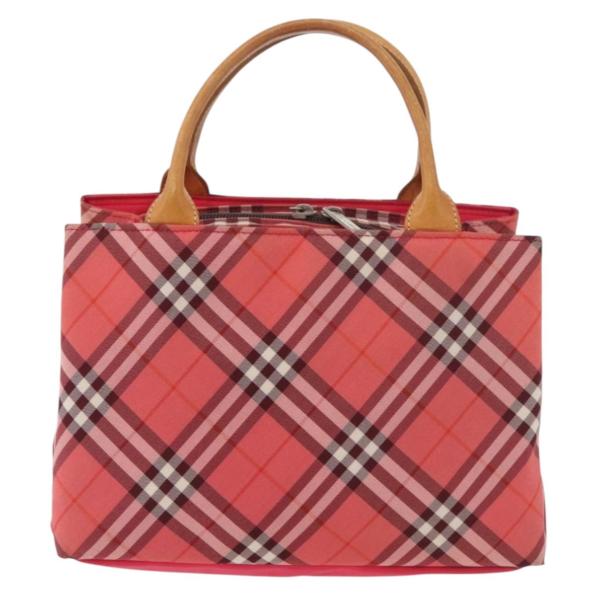BURBERRY Nova Check Blue Label Hand Bag Nylon Pink Silver Auth 180079