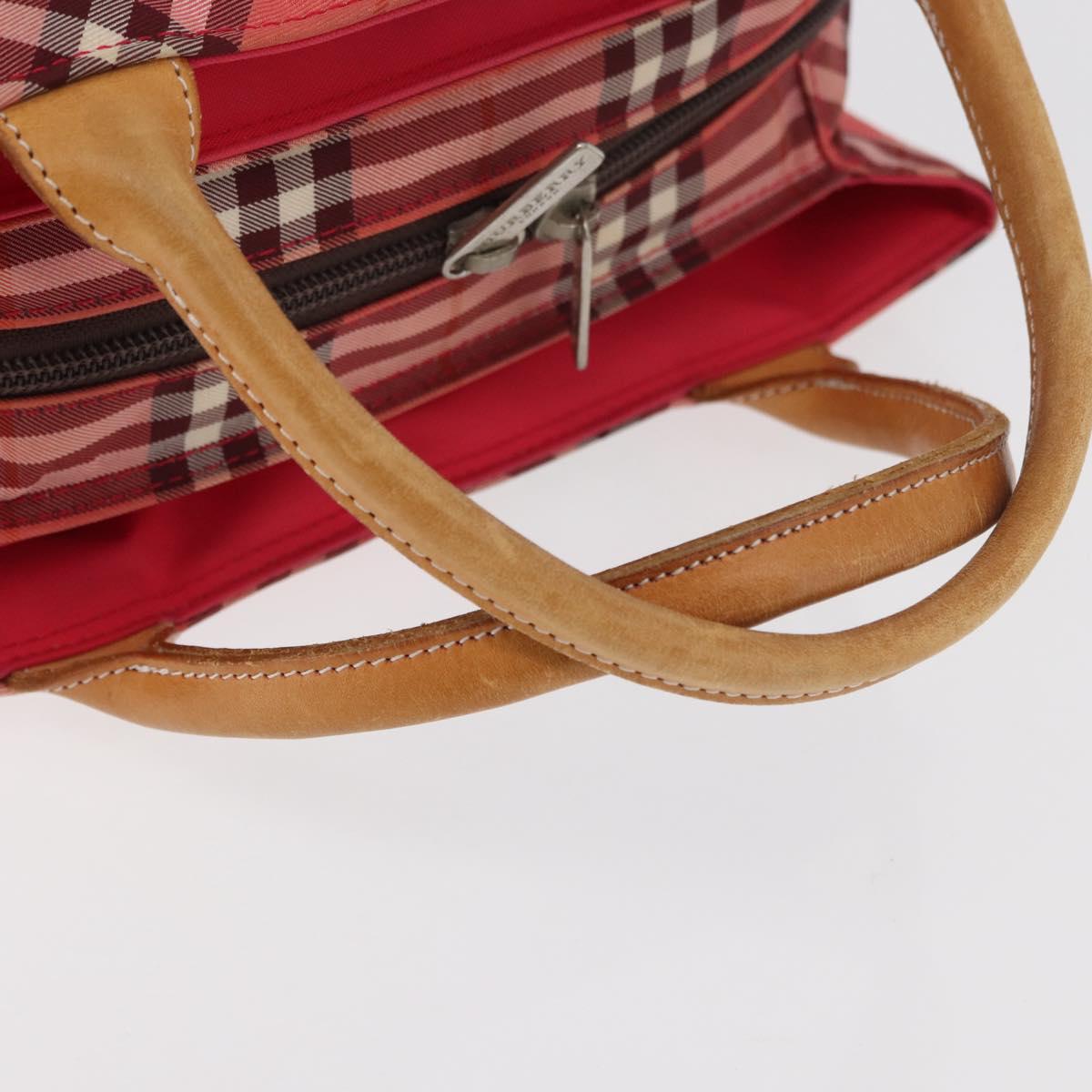BURBERRY Nova Check Blue Label Hand Bag Nylon Pink Silver Auth 180079