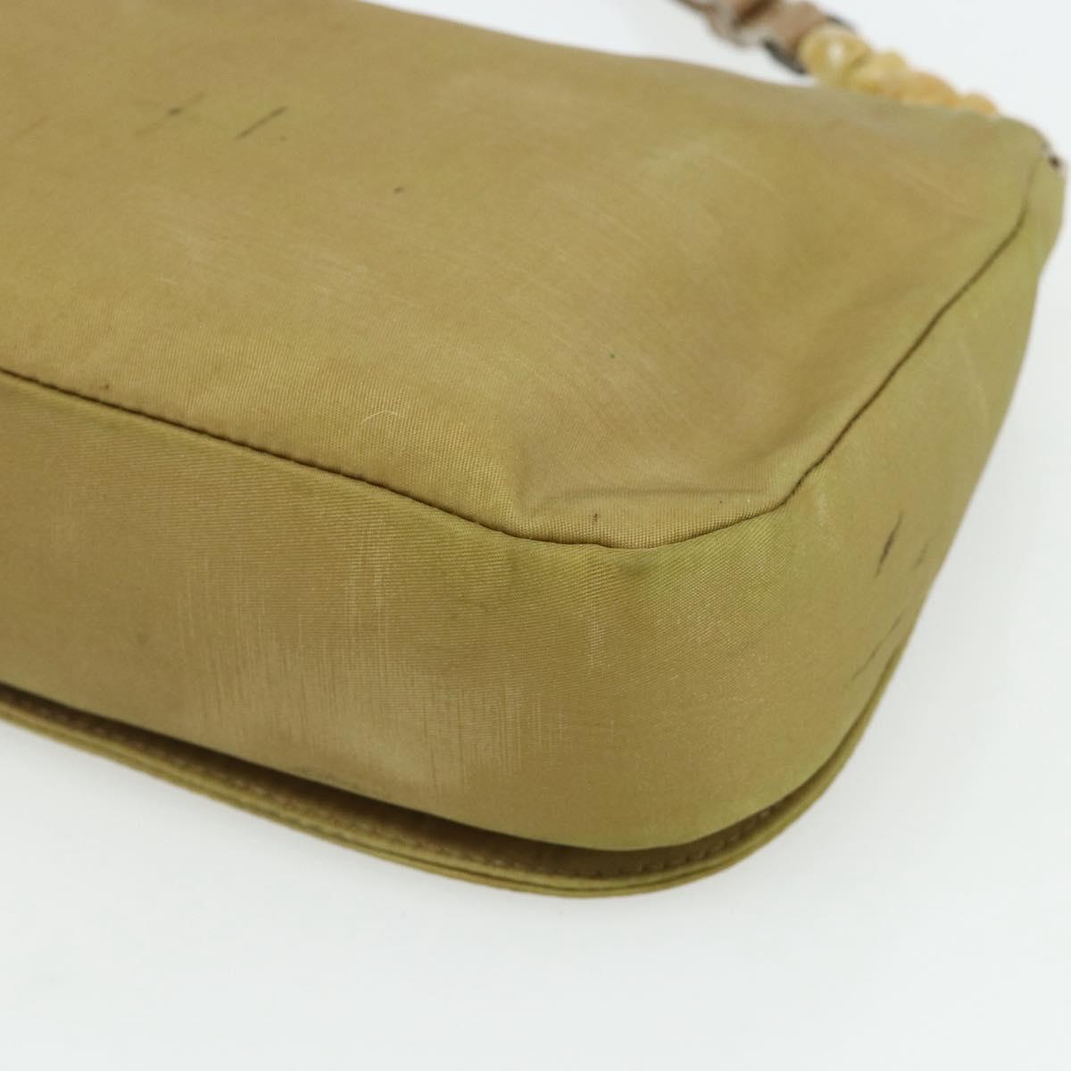 Christian Dior Maris Pearl Shoulder Bag Nylon Beige Silver Auth 180083