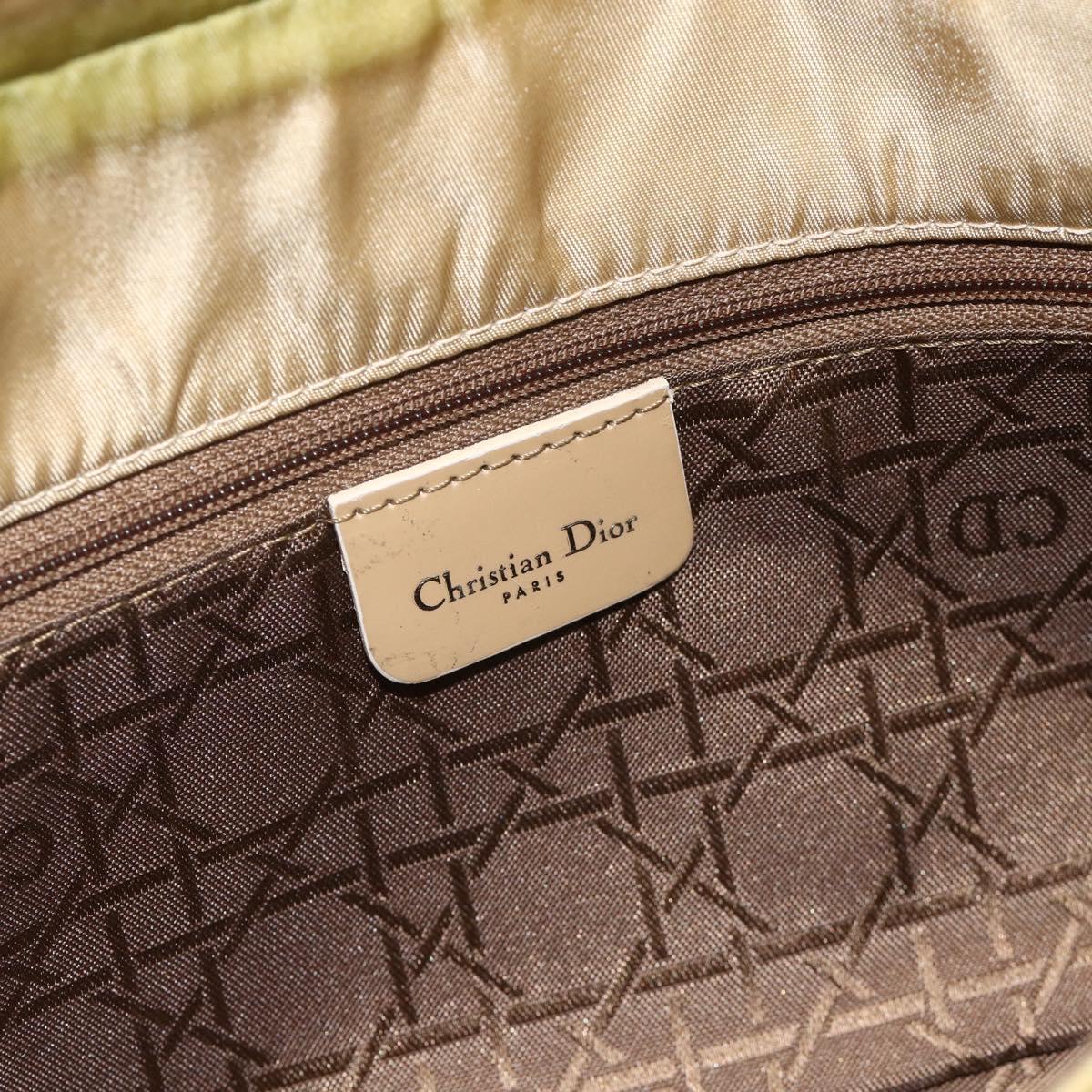 Christian Dior Maris Pearl Shoulder Bag Nylon Beige Silver Auth 180083