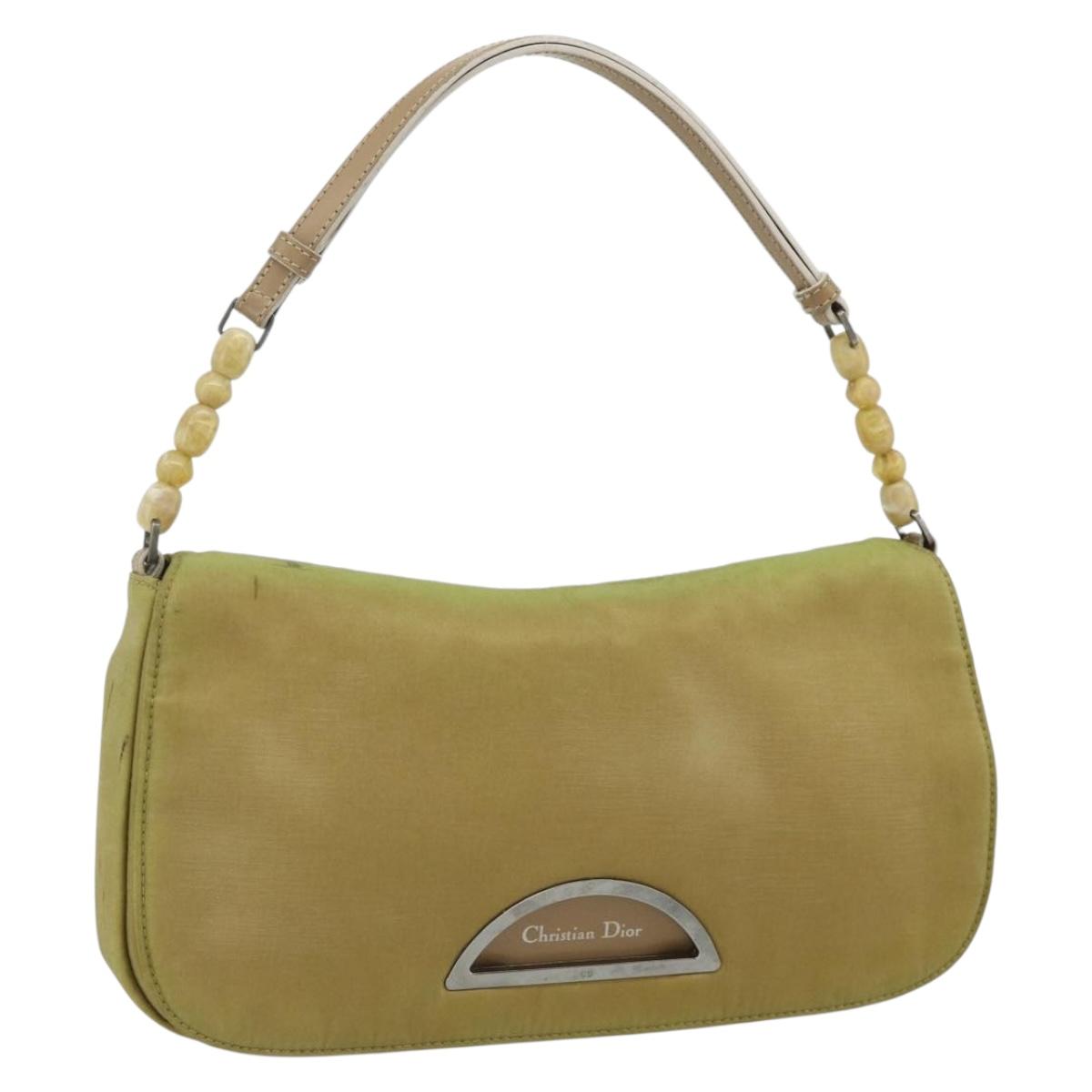 Christian Dior Maris Pearl Shoulder Bag Nylon Beige Silver Auth 180083