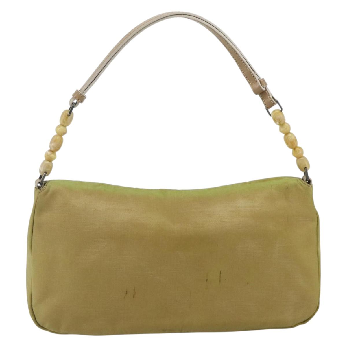 Christian Dior Maris Pearl Shoulder Bag Nylon Beige Silver Auth 180083