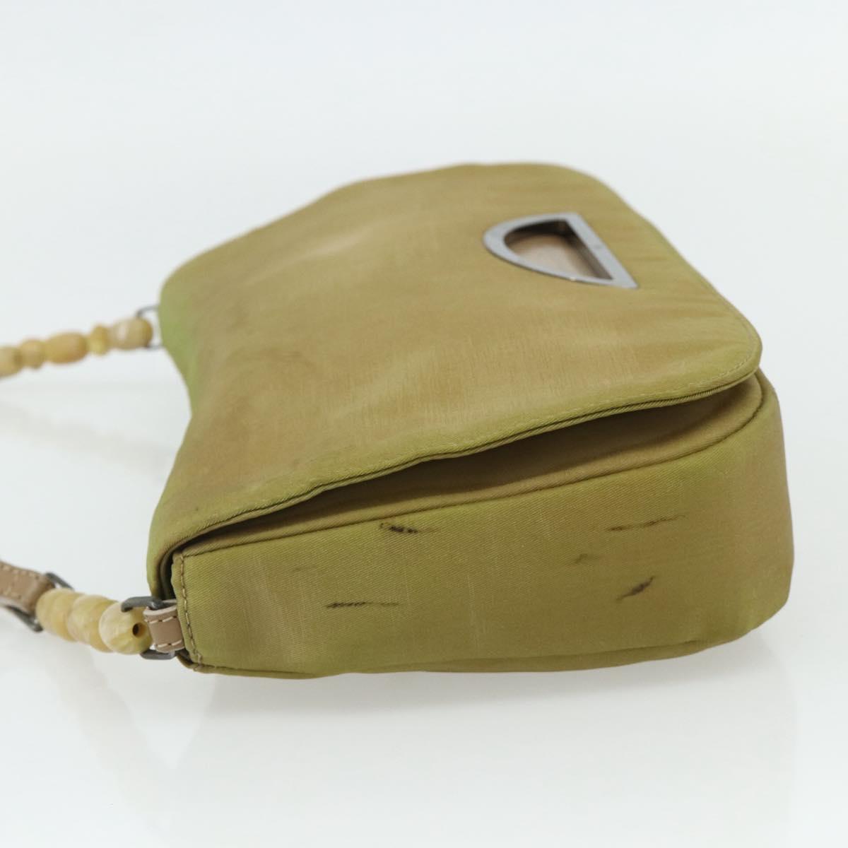 Christian Dior Maris Pearl Shoulder Bag Nylon Beige Silver Auth 180083