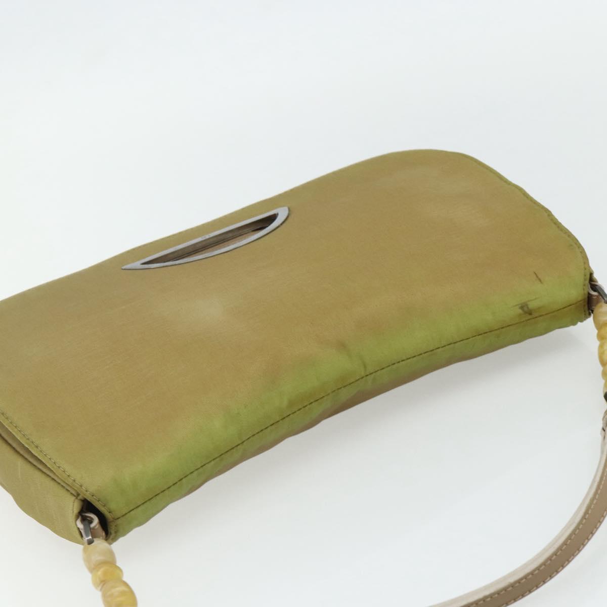 Christian Dior Maris Pearl Shoulder Bag Nylon Beige Silver Auth 180083