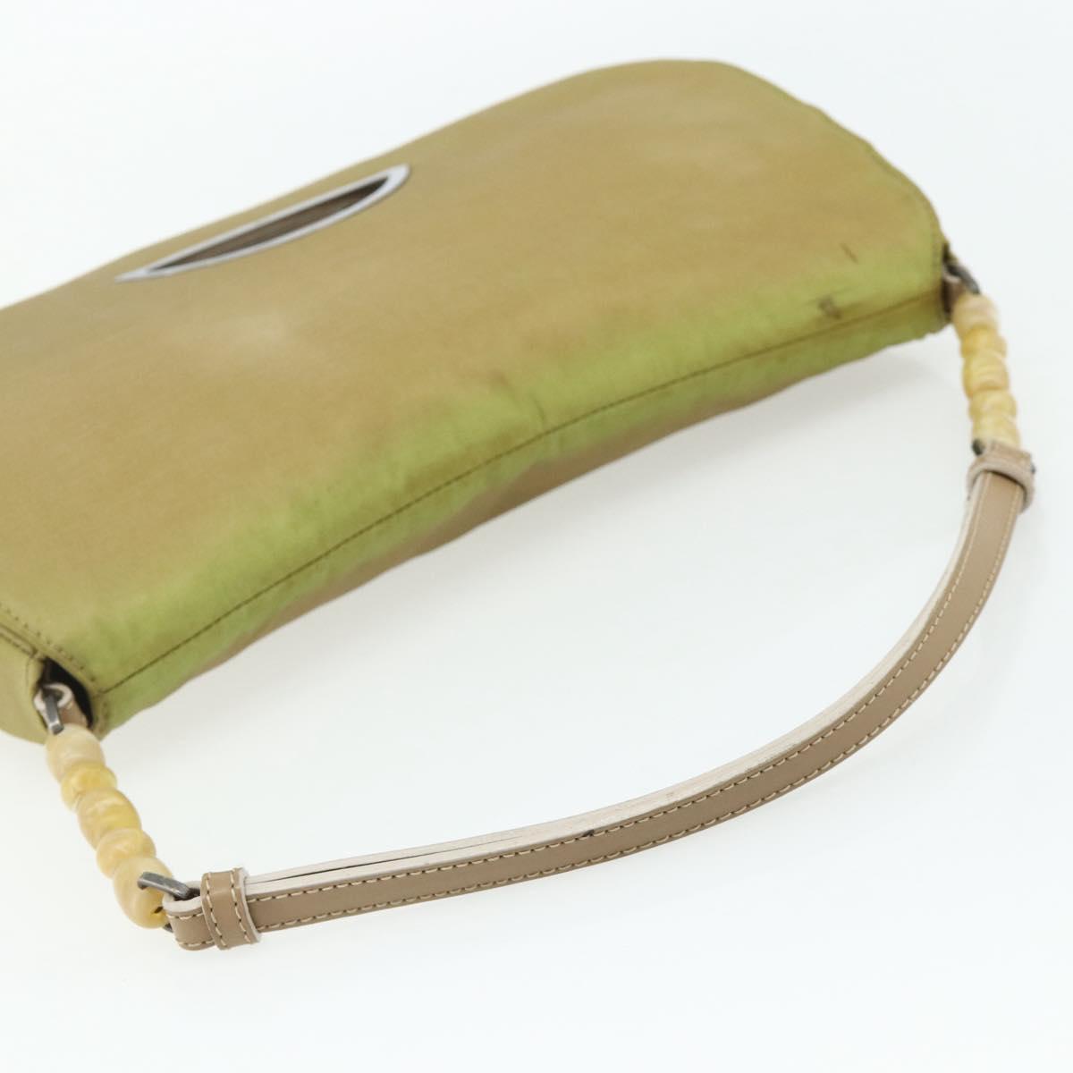 Christian Dior Maris Pearl Shoulder Bag Nylon Beige Silver Auth 180083