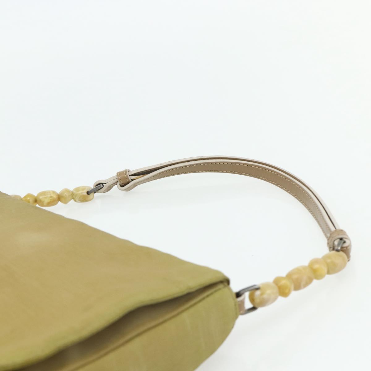 Christian Dior Maris Pearl Shoulder Bag Nylon Beige Silver Auth 180083
