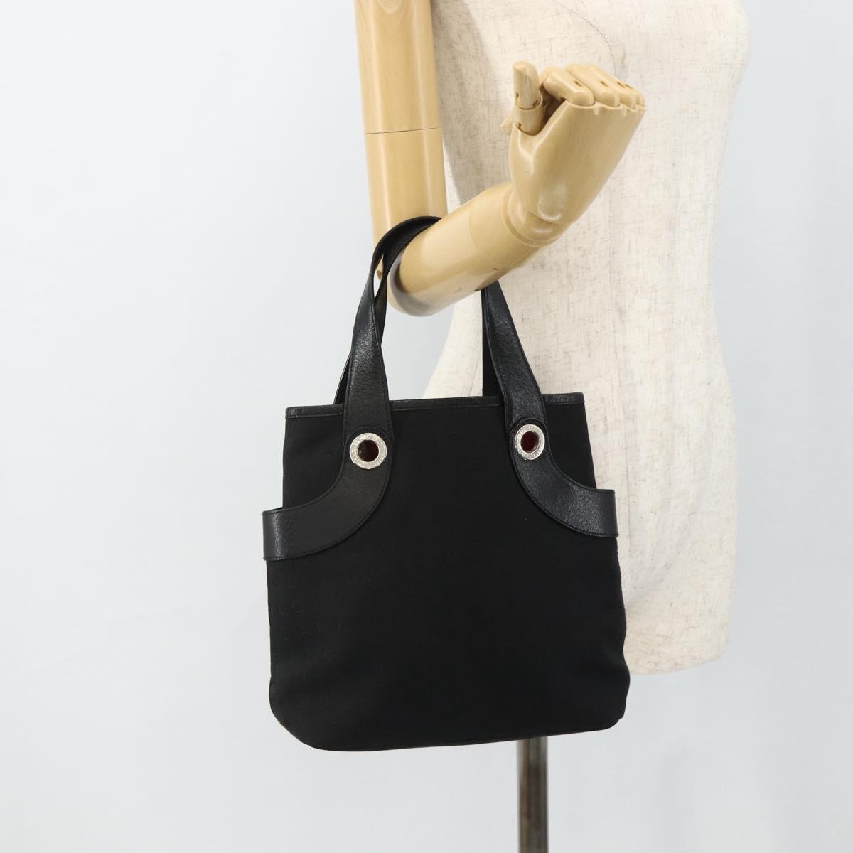 BVLGARI Logo Mania Hand Bag Canvas Black Silver Auth 180084