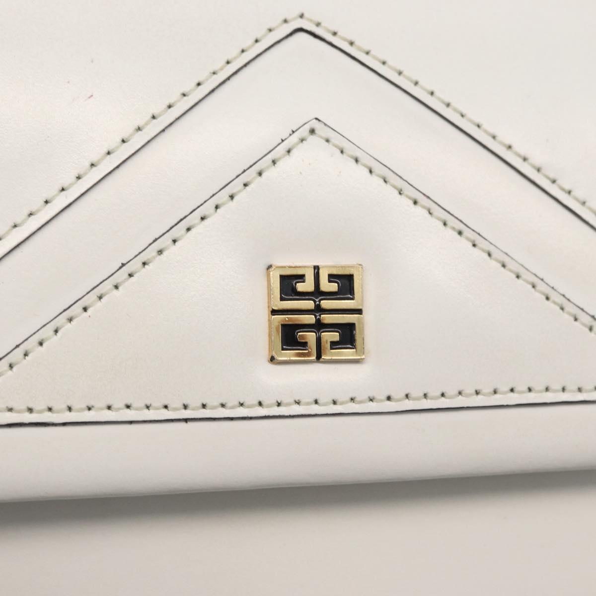 GIVENCHY Shoulder Bag Leather White Gold Auth 180085