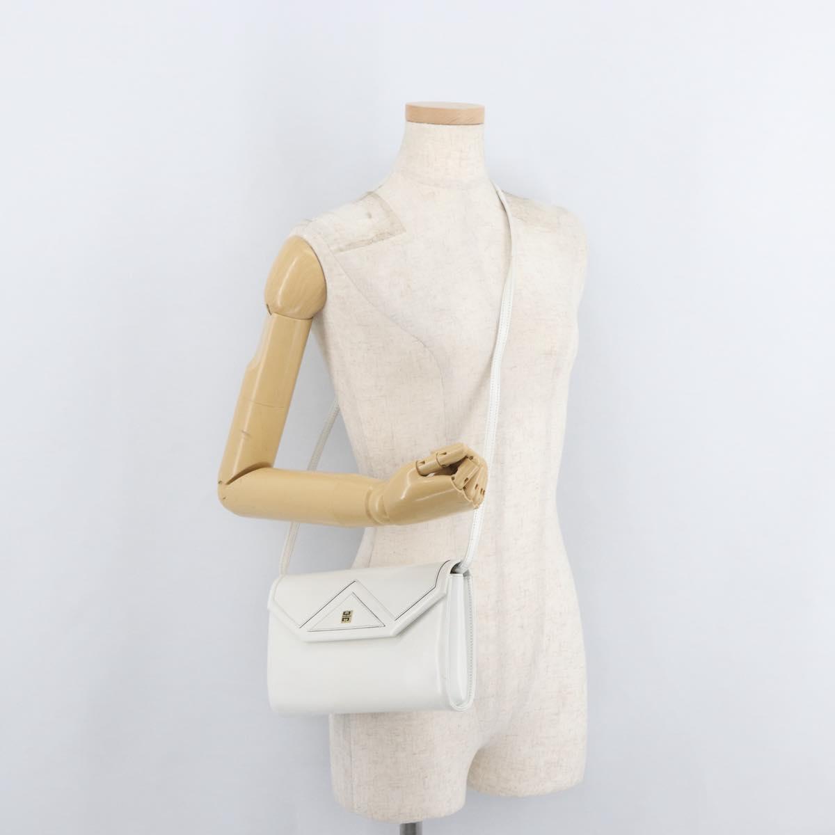 GIVENCHY Shoulder Bag Leather White Gold Auth 180085