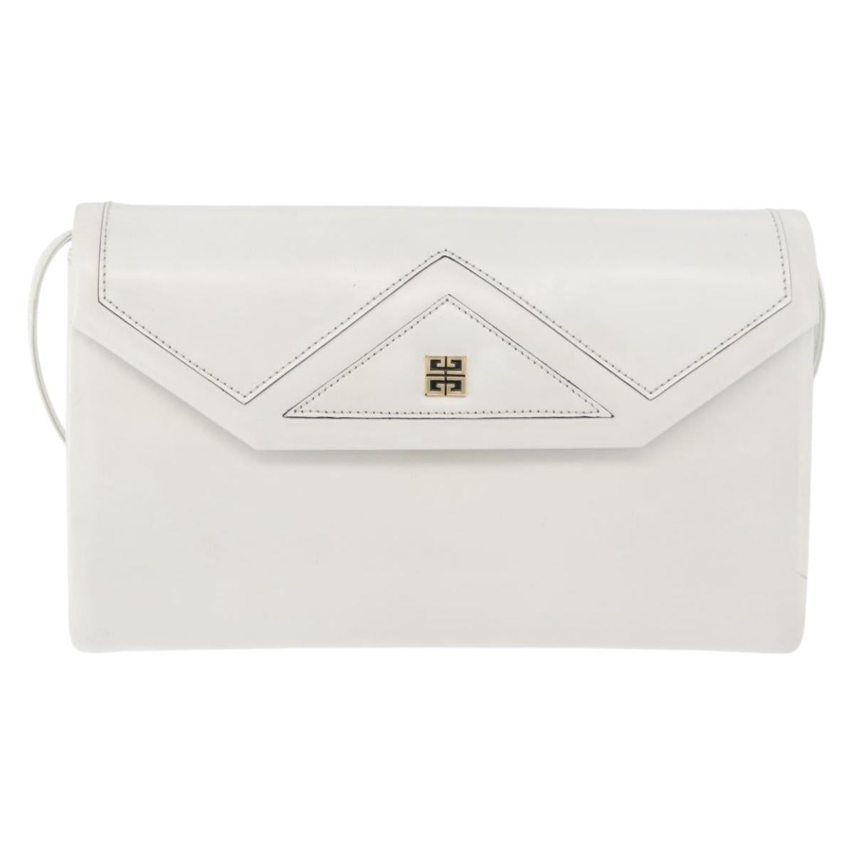 GIVENCHY Shoulder Bag Leather White Gold Auth 180085