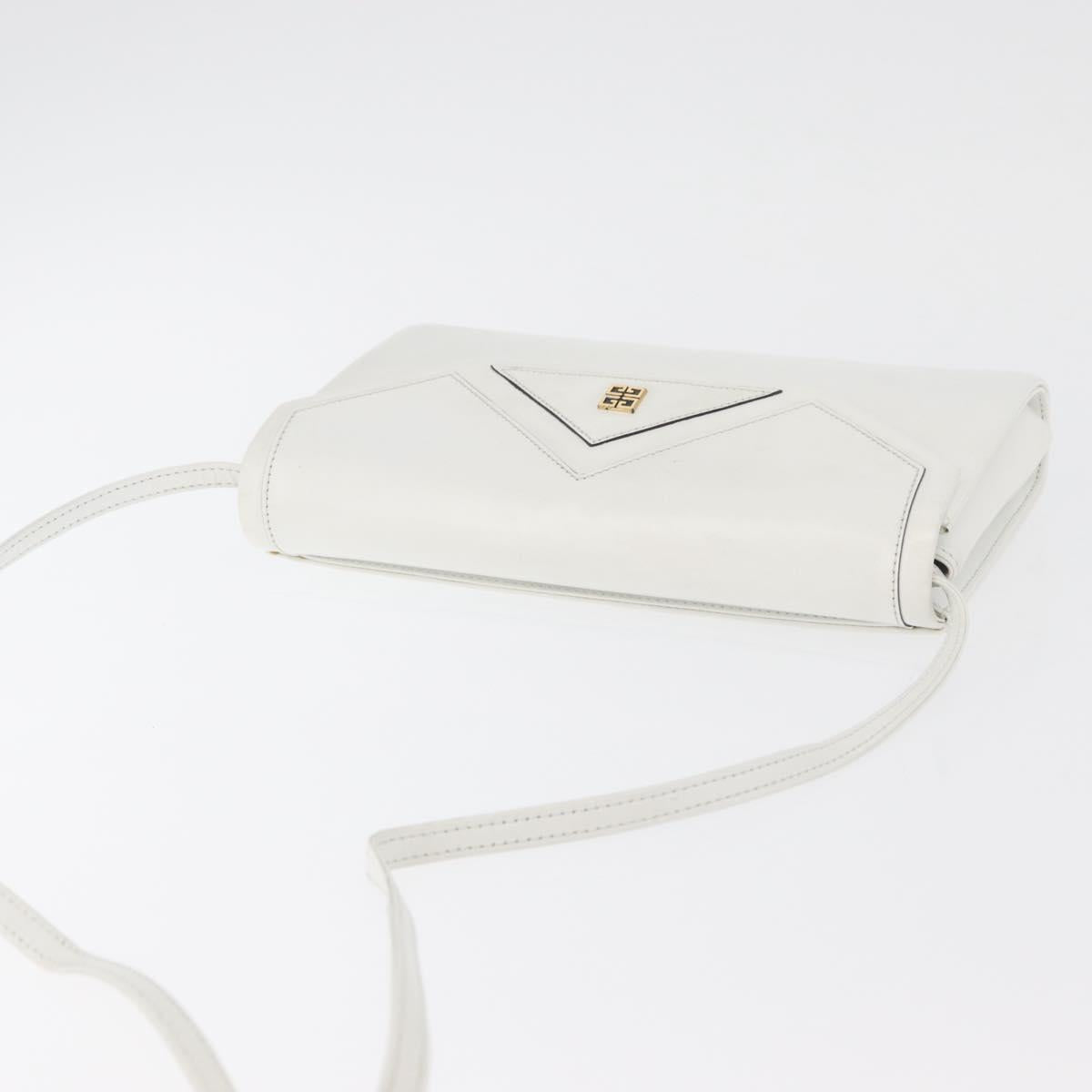GIVENCHY Shoulder Bag Leather White Gold Auth 180085