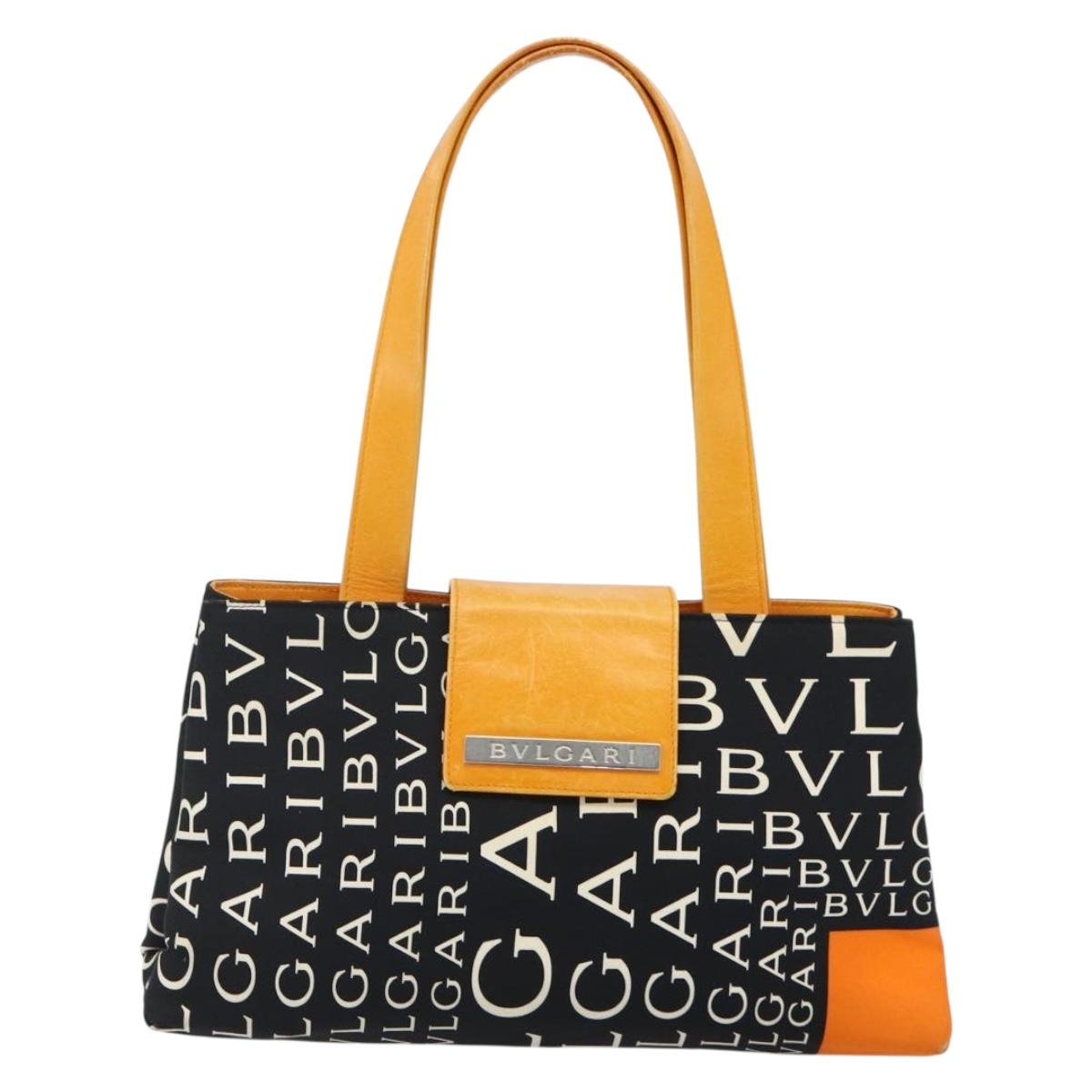 BVLGARI Logo Mania Hand Bag Canvas Black Silver Auth 180087